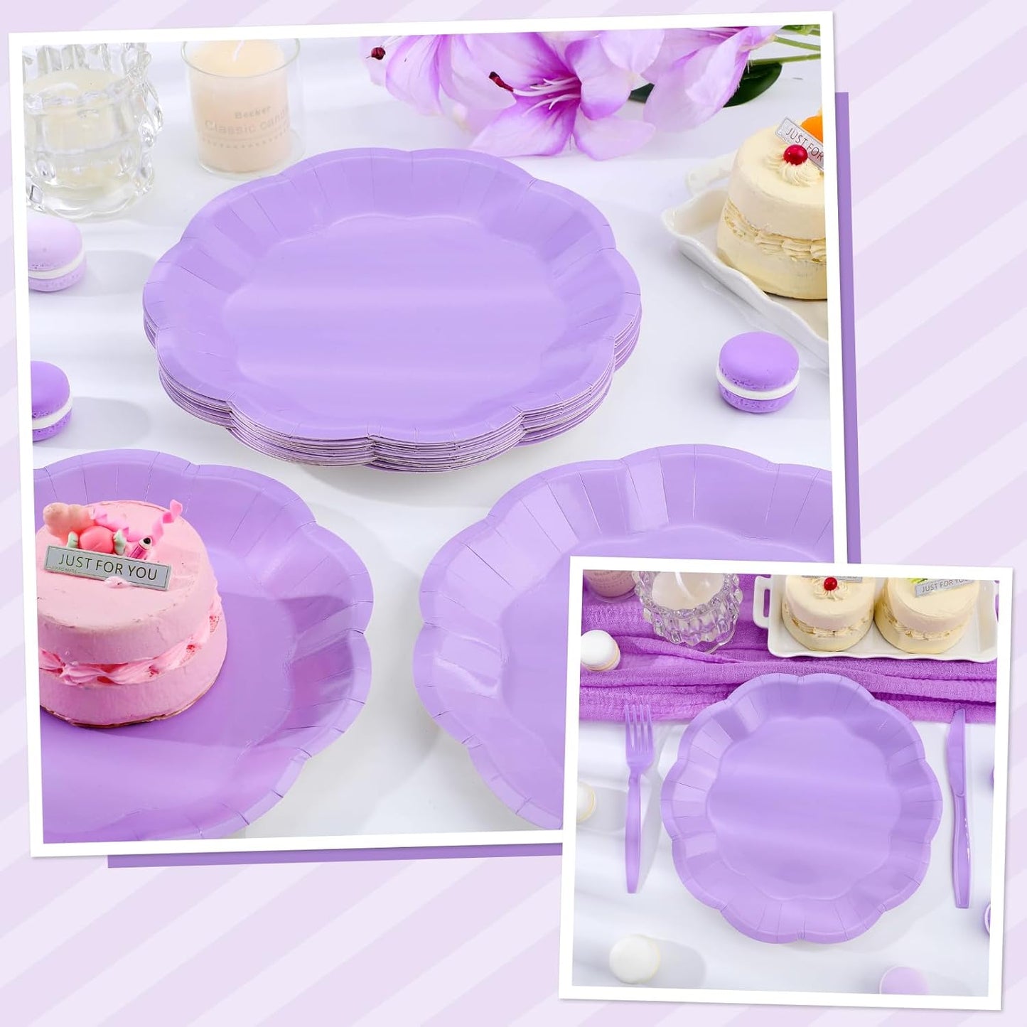 30pcs Purple Paper Plates, 9 in Scalloped Lavender Plates Purple Dinner Plate Disposable Party Plate for Party, Birthday, Baby Shower