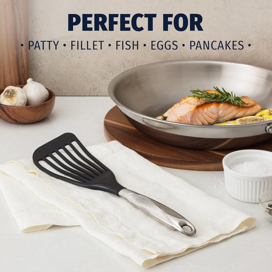 Zulay Kitchen Stainless Steel Fish Spatula - 12.8” Flexible Slotted Turner for Cooking & Frying - Ergonomic Handle, Non-Stick Safe & Dishwasher Safe Kitchen Utensil for Everyday Use