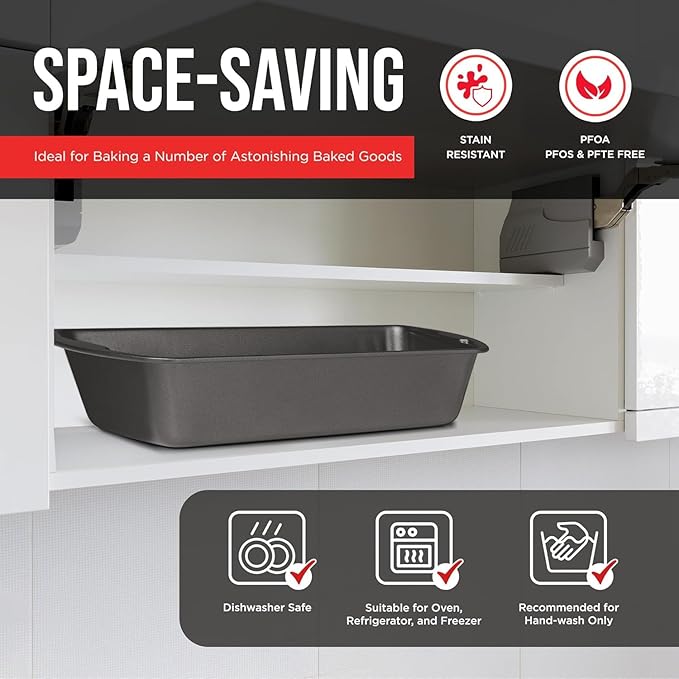 Nonstick Loaf Pan Set Pack of 1, Carbon Steel 11" Large Baking Bread Pan, Oven Safe Up to 450°F, PFOA, PFOS, PTFE Free, Space Saving Stackable Design, Stain Resistant, Dishwasher Friendly, Gray Marble