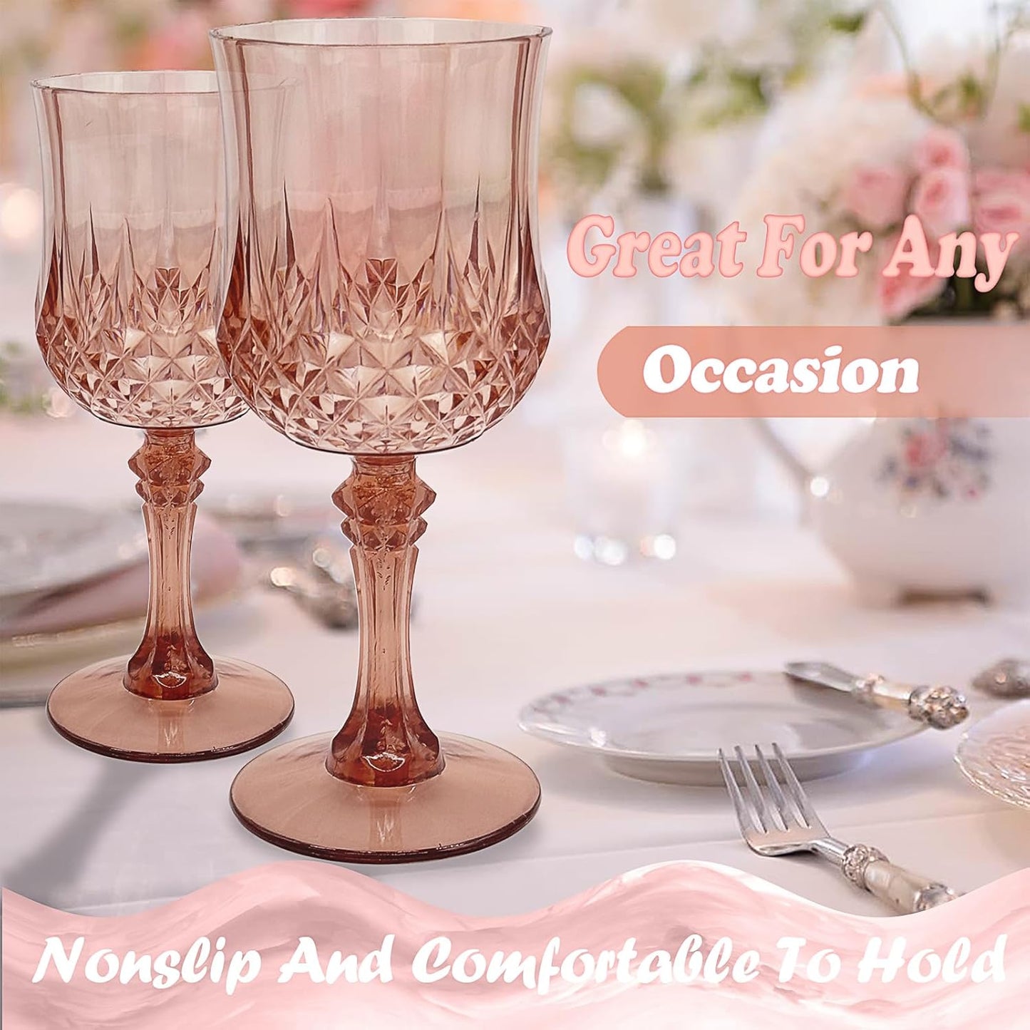 48 PCS Rose Gold Plastic Wine Glasses，Cordial Glasses，Goblets，Can be Used for Weddings, Everyday Fun Parties and More!