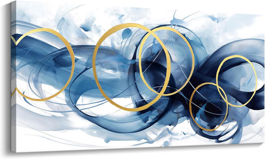 HKDGOKA Wall Art Living Room - Large Abstract Gold Blue Gradient Paintings Wall Canvas Artwork Modern Office Bedroom Pictures for Kitchen Bathroom Wall Decor 20x40 In