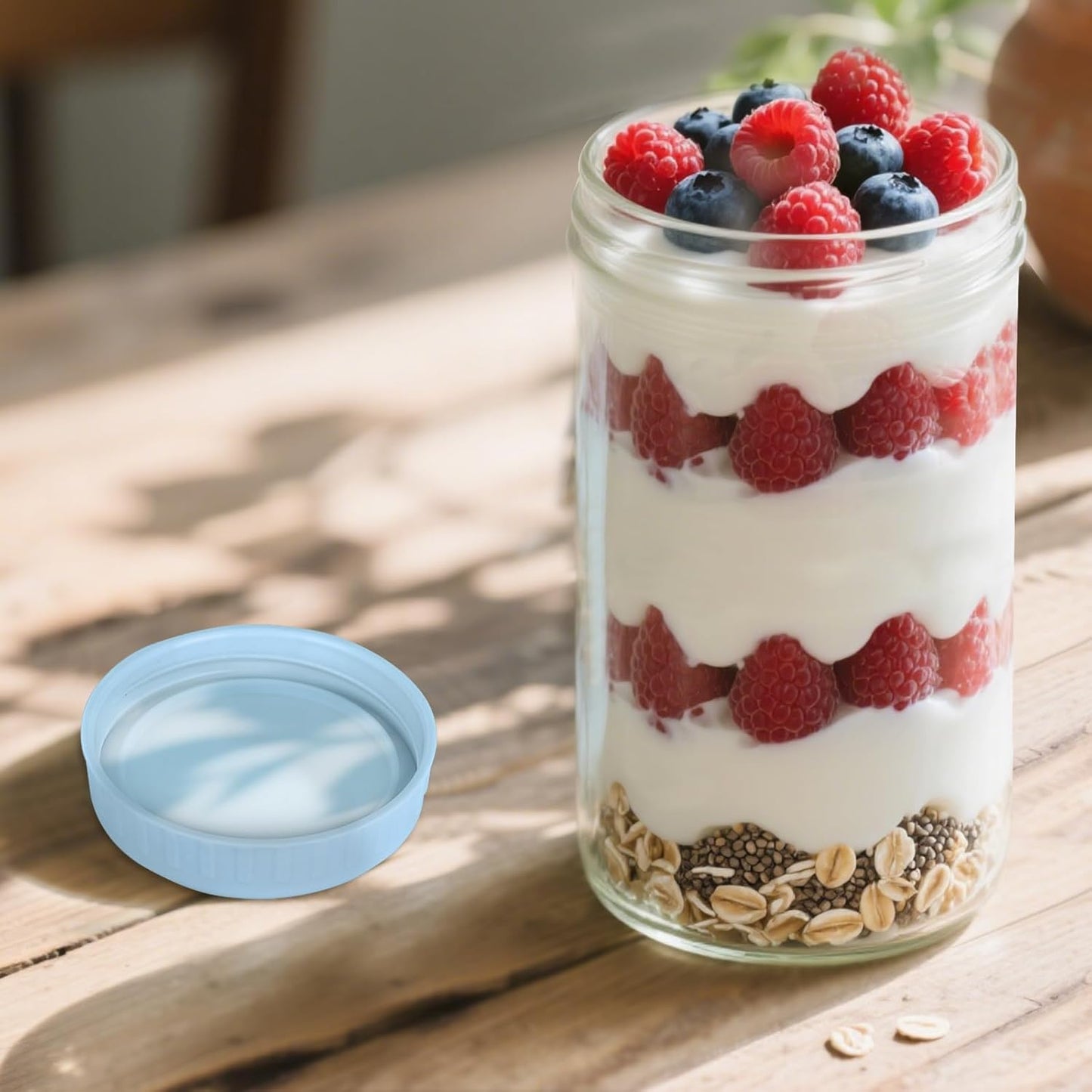 Overnight Oats Containers with Lids, 24oz Glass Jars with Lids 4 pcs, Light Blue, Wide Mouth Mason jars for Salad, Yogurt, Snacks, Meal Prep