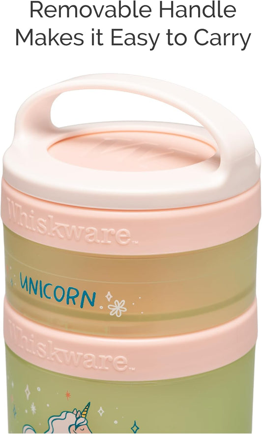 Whiskware Stackable Snack Containers for Kids and Toddlers, 3 Stackable Snack Cups for School or Travel, Unicorn(Pack of 1)