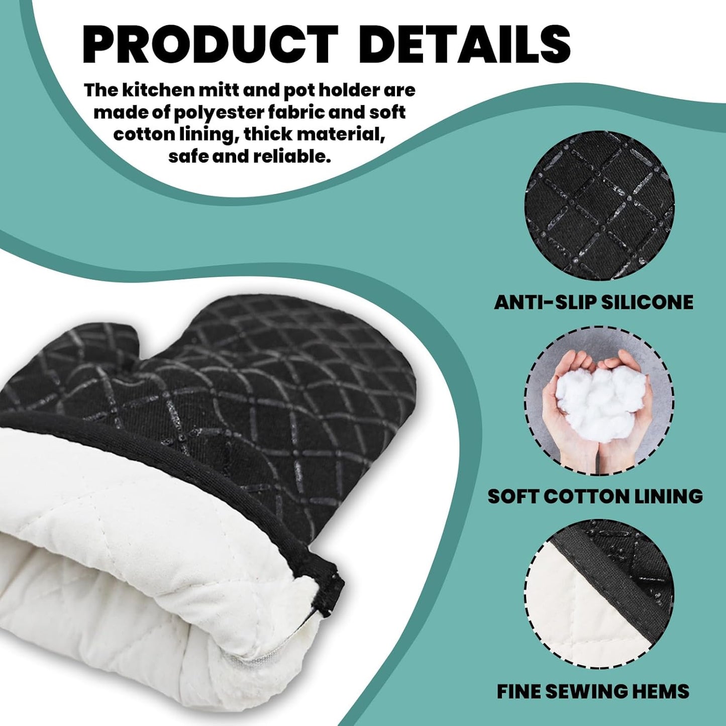 Funny Black Cat Oven Mitt and Pot Holders（Set of 2） Don't Make Me Poison Your Food Heat Resistant Silicone Non-Slip Oven Mitts Funny Kitchen Accessories Gifts for Chef Family Friend Hostess