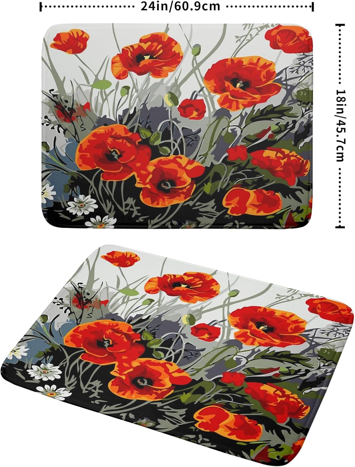 Poppy Dish Drying Mat 18x24 inch for Kitchen Vintage Red Orange Floral Dish Drying Pad Oil Painting Flower Dish Drainer Mats Absorbent Microfiber Protector for Countertop Coffee Bar