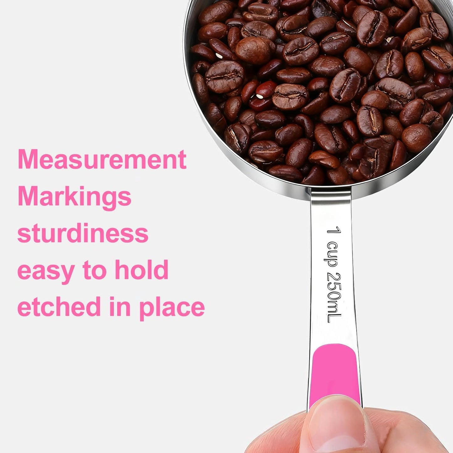 Measuring Cups and Spoons Set, Stainless Steel 10 Piece for Cooking and Baking (5 Cups + 5 Spoons, Pink Handle)