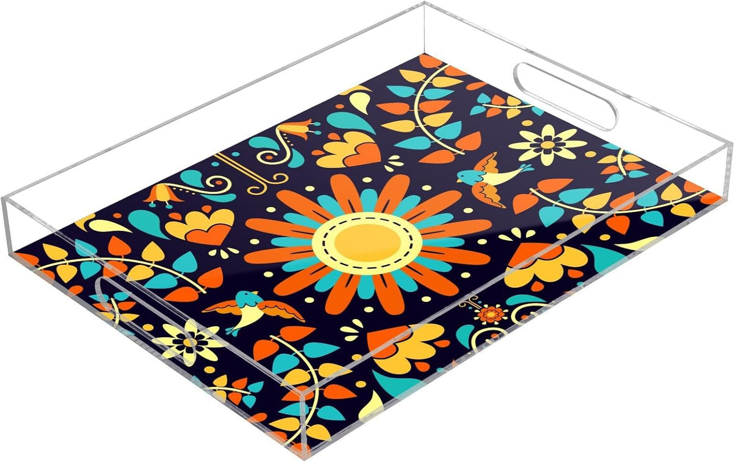 Acrylic Serving Tray with Handles Spill Proof Kitchen Storage Tray Clear Decorative Tray Makeup Drawer Organizer Storage Tray for Bathroom Living Room Ottoman 15.7x11.8Inches