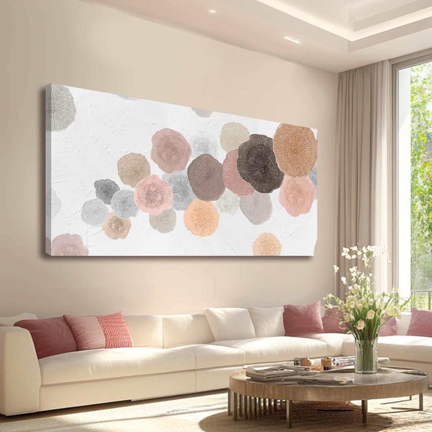 VAYIMDH Pink and Grey Painting on White Background Large Abstact Living Room Artwork Canvas Textured Wall Art for Bedroom Office 29"x 58" Hallway Decor