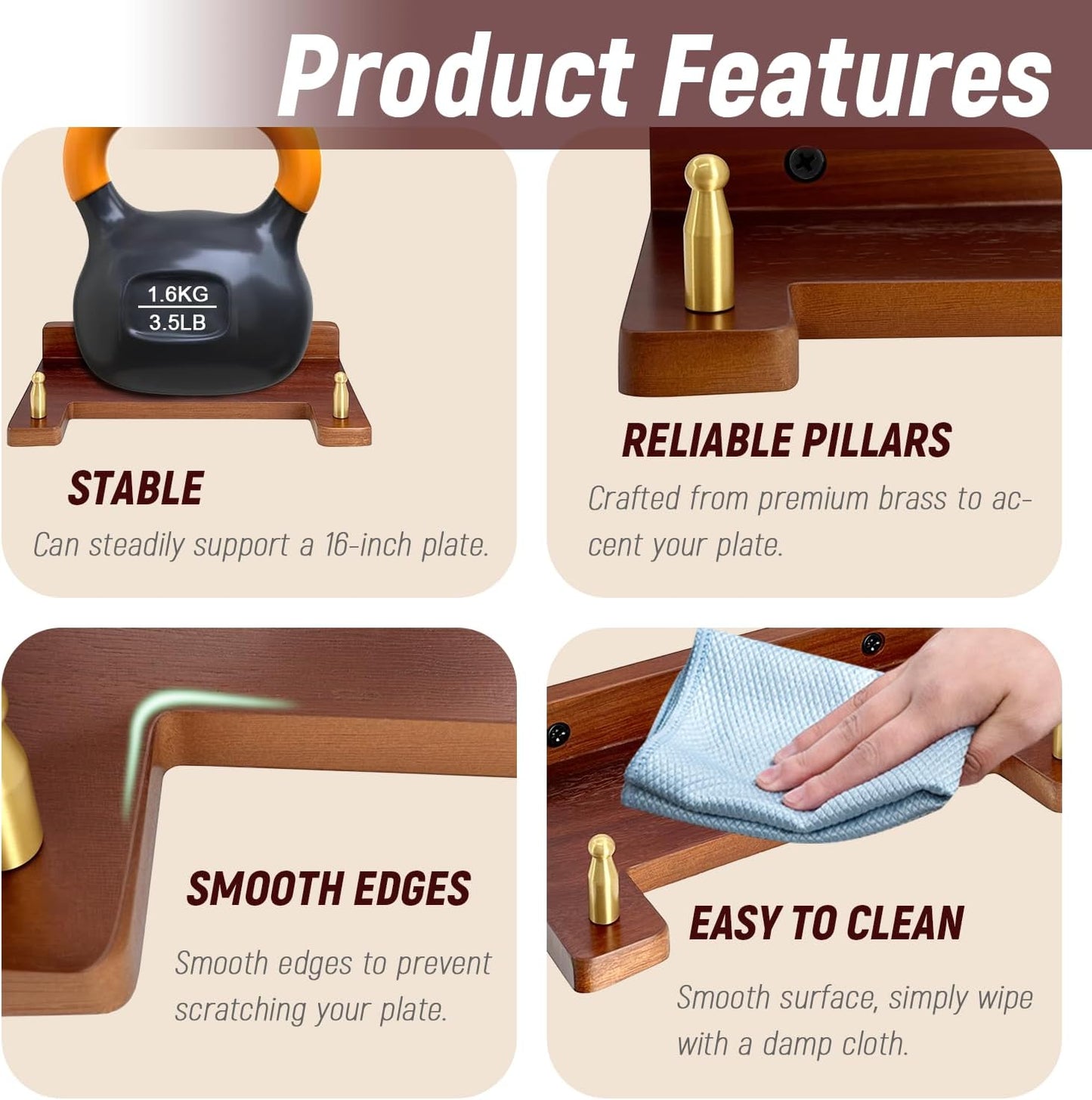 Acacia Wood Plate Hangers for The Wall - Suitable for 6-16 Inch Plates - Decorative Wall Plate Rack for Displaying Photo Frames, Bowls, Certificates & Artwork