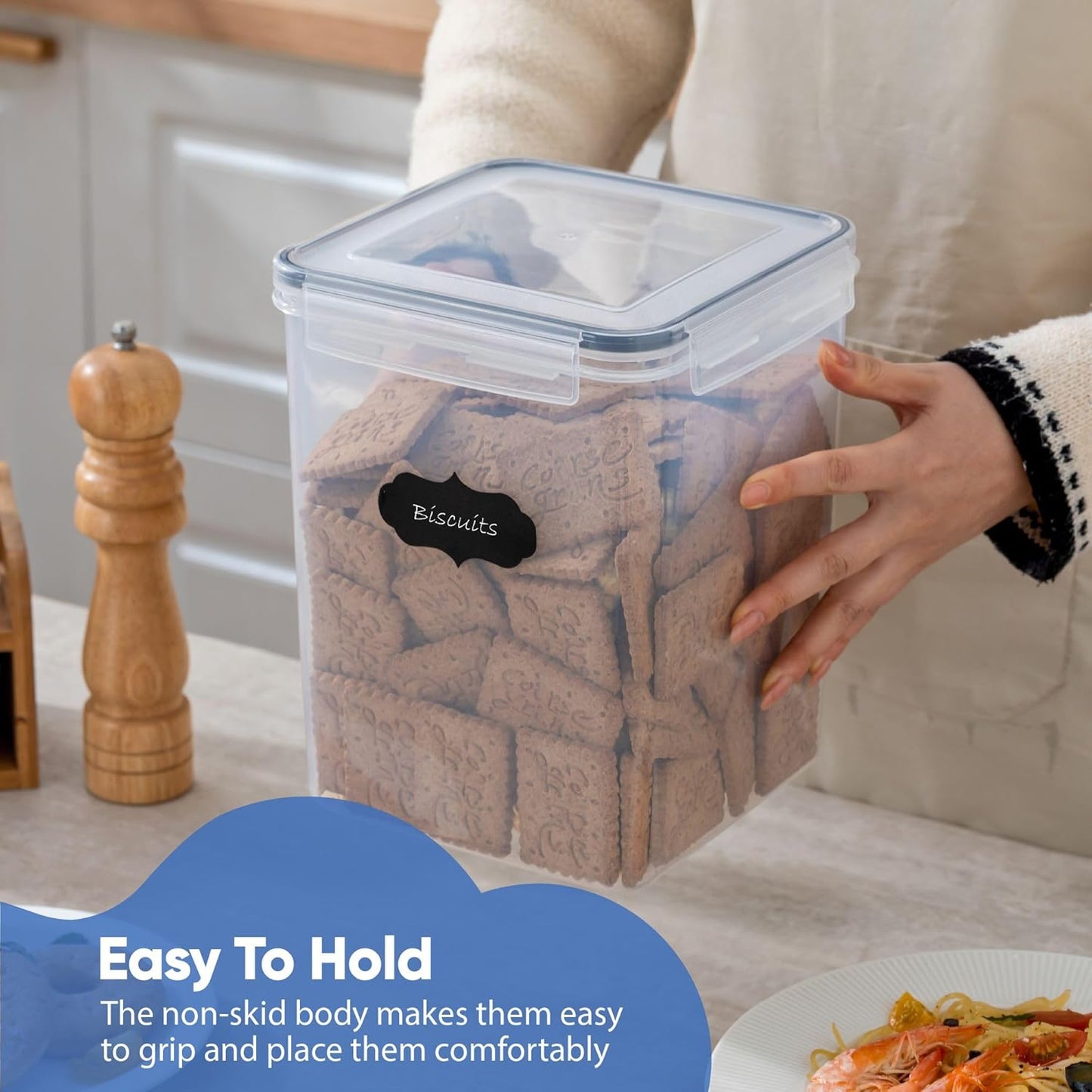 Chef's Path Large Airtight Food Storage Containers with Lids, Pack of 6, 3pcs 6.5L and 3pcs 5.2L, Kitchen and Pantry Canisters for Sugar, Flour, and Baking Supplies - Transparent