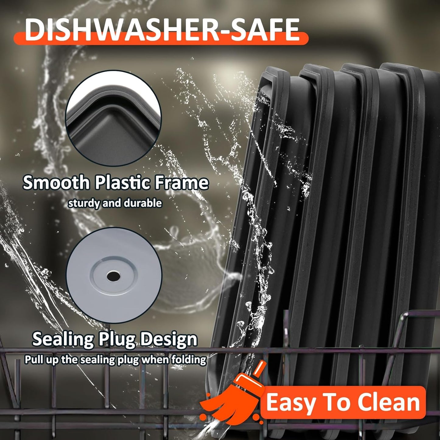 Collapsible Silicone Food Storage Containers Set with Lid & Air Vent,Foldable Lunch Containers(4PCS,Black,40oz)