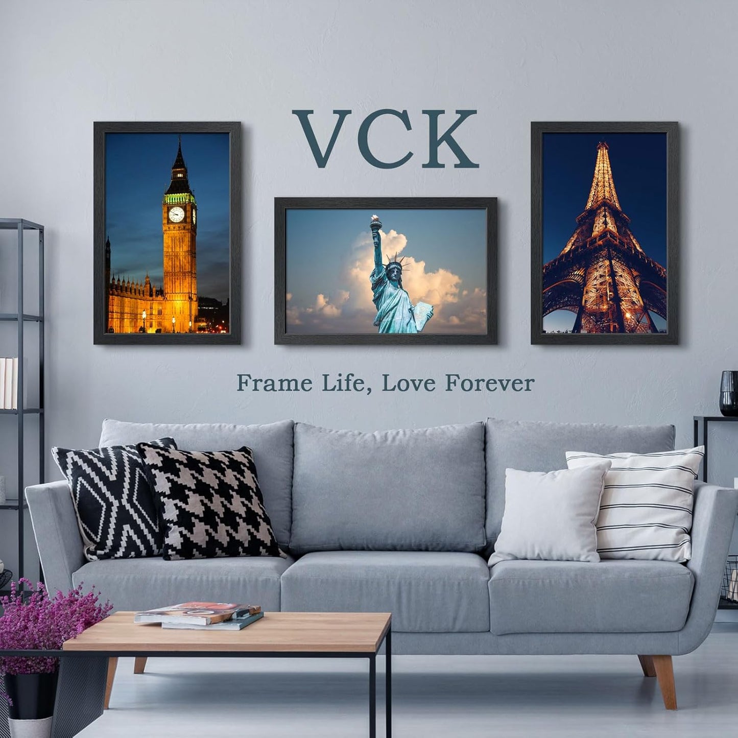 VCK 14x22 Picture Frame Set of 5, Black Solid Wood Poster Frames, Textured Exclusive Wall Gallery Frame