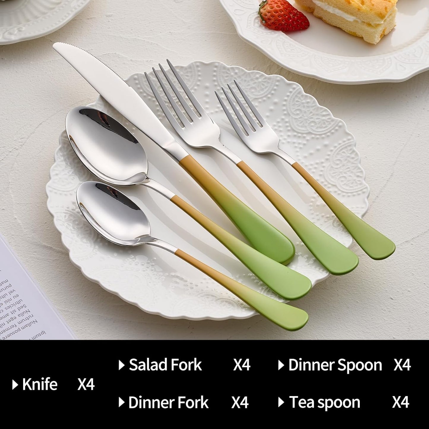 20-Pieces Color Silverware Sets for 4,Green and Orange Handle Stainless Steel Cutlery Set, Include Forks Spoons and Knives Set, Dishwasher Safe Utensil Sets for Home Restaurant