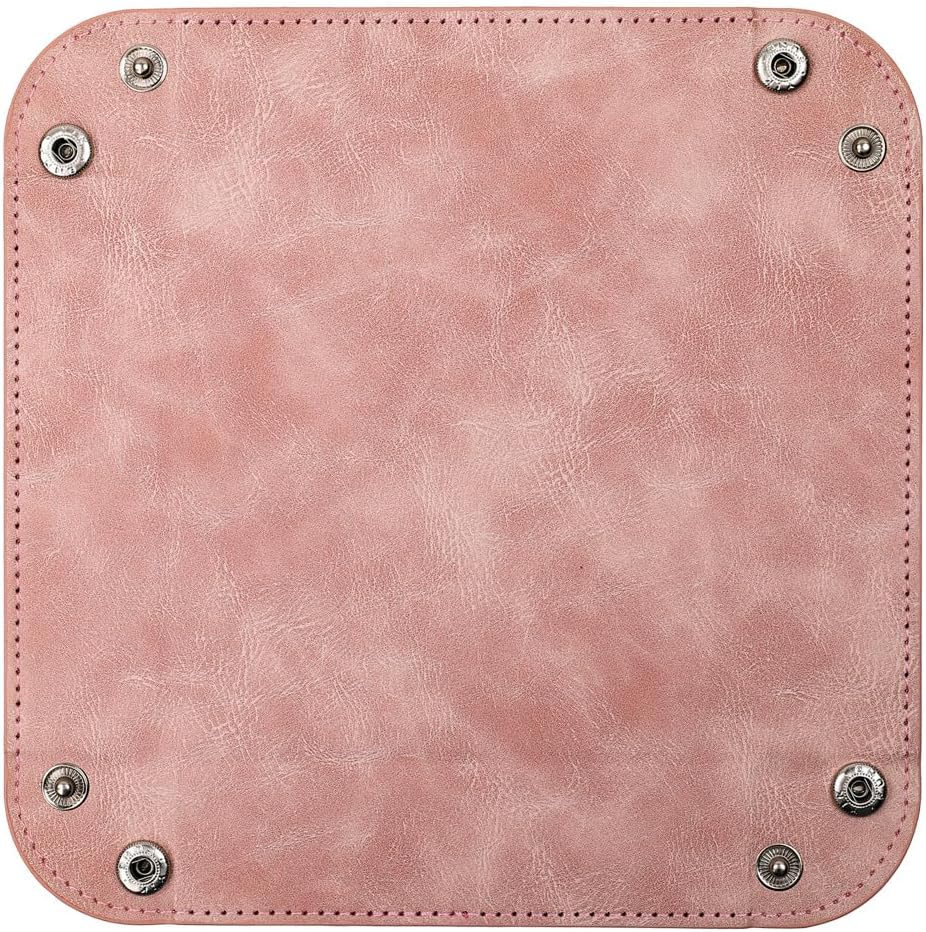 siduater Valet Tray Desktop Storage Organizer – Vegan Leather Catchall Bedside Vanity Tray Nightstand Caddy Holder for Remote Controller, Watch, Keys, Phone, Wallet, Coin, Jewelry, Stone Pink