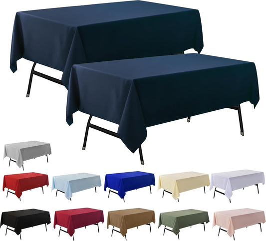 2-Pack 60x60 inch Navy Blue Table Cloths, Solid Stain and Wrinkle Resistant Tablecloth, Premium Plain Weave Polyester Fabric Rectangle Table Linen Covers for Hotel, Banquet