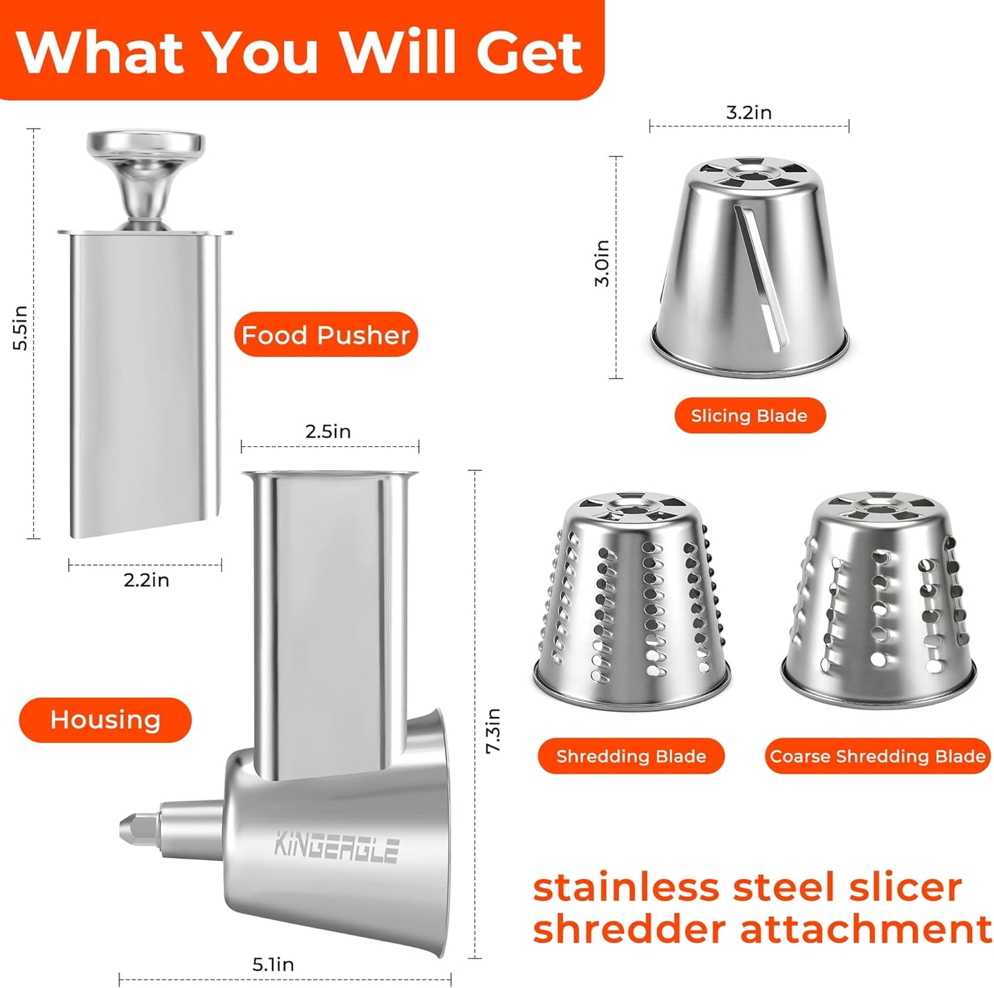 Stainless Steel Slicer Shredder Attachment for Kitchenaid Mixers, Cheese Grater & Vegetable Salad Maker Accessories, Dishwasher Safe