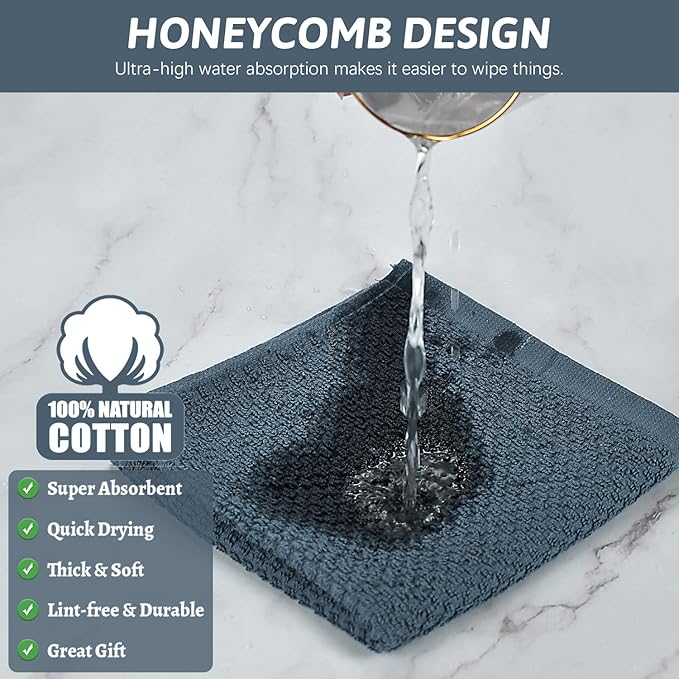 Nialnant 8 Pack Kitchen Towels,100% Cotton Dish Cloths for Washing Dishes,Soft Absorbent Dish Towels for Kitchen,Quick Drying Kitchen Rags,12x12 Inches,Grey