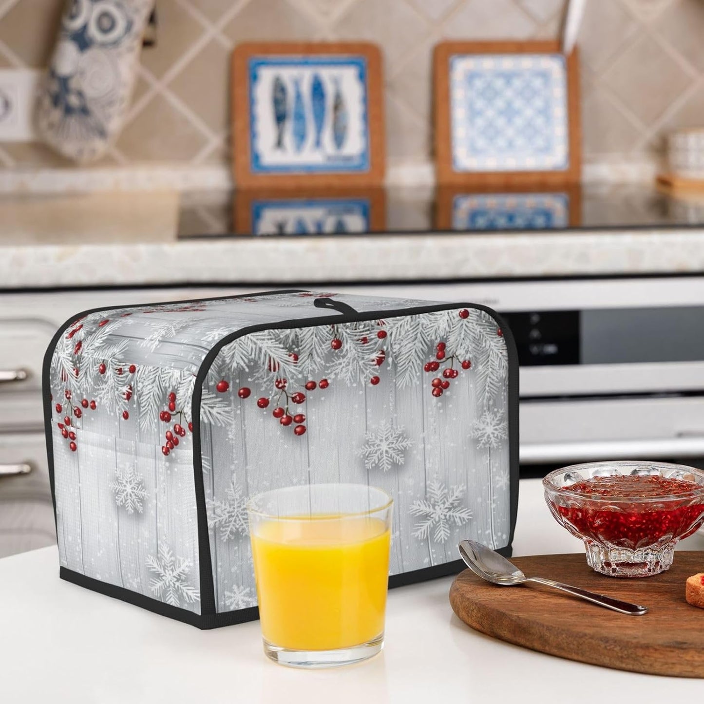 Toaster Cover 2 Slice Snowflake Winter White Berry Kitchen Small Appliance Covers with Pockets Dust and Fingerprint Protection