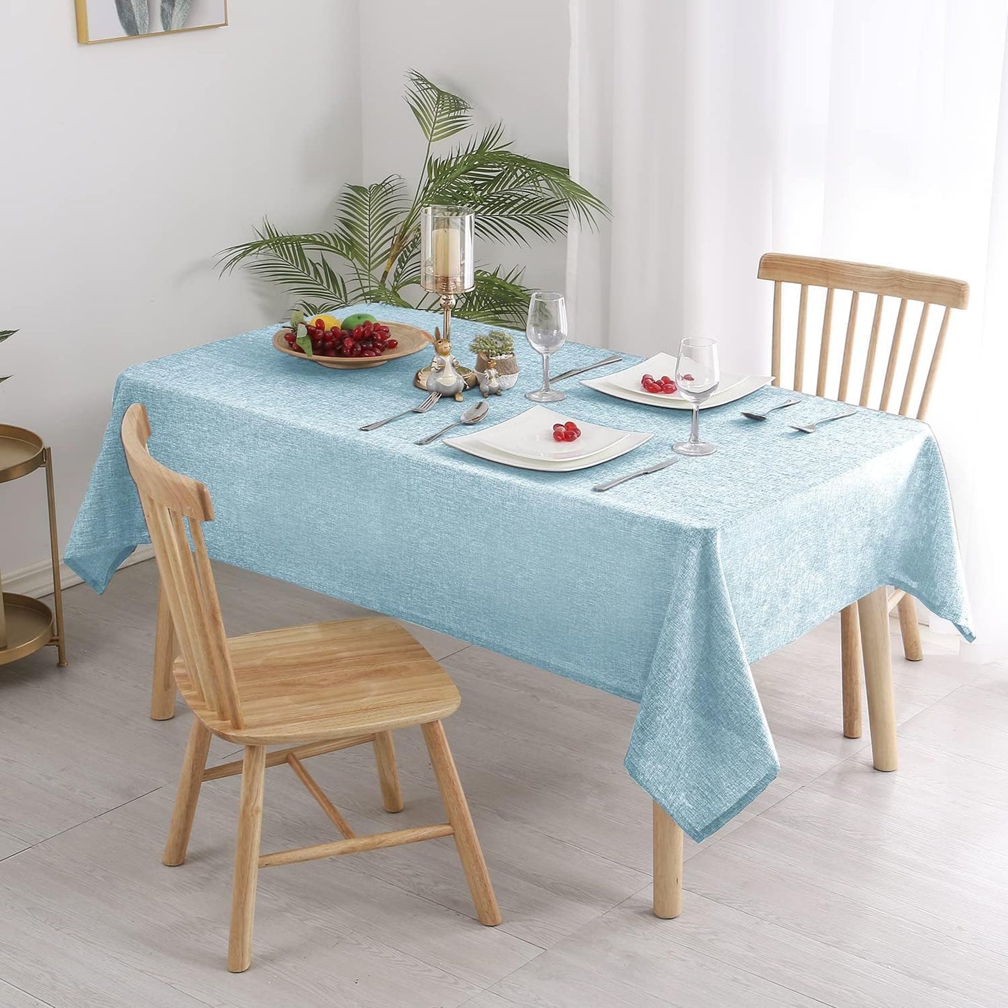 Hiasan 2 Pack Faux Linen Rectangle Tablecloth - Wrinkle and Stain Resistant Washable Table Cloth for Kitchen Dining Room Holiday Table Cover for Party Dinner, Lux Slate Blue, 90 x 132 Inch