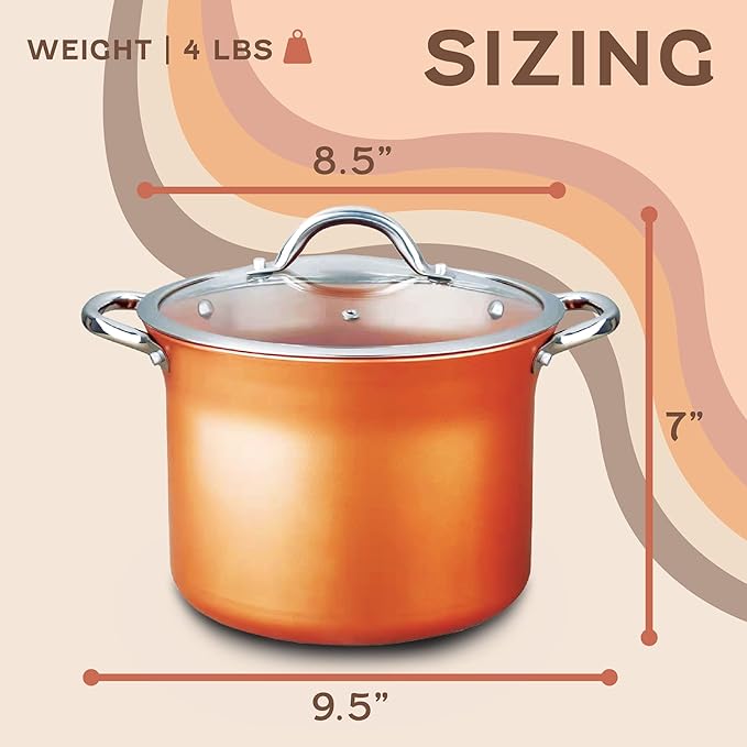 CONCORD 7 QT Copper Non Stick Stock Pot Casserole Coppe-Ramic Series Cookware (Induction Compatible)