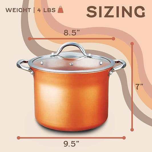 CONCORD 7 QT Copper Non Stick Stock Pot Casserole Coppe-Ramic Series Cookware (Induction Compatible)