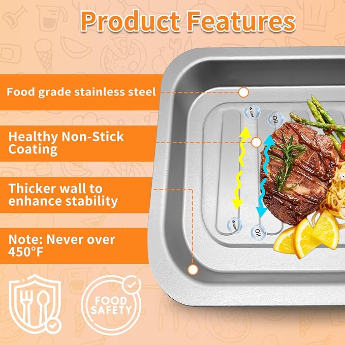 Air Fryer Grill Pan for Emeril Lagasse Dual Zone 360 Air Fryer Oven 25 QT Extra Large, 14''×12'' Steel Air Fryer Tray Accessories Grill Plate Crisper Plate Grill Pan Replacement Parts Rack