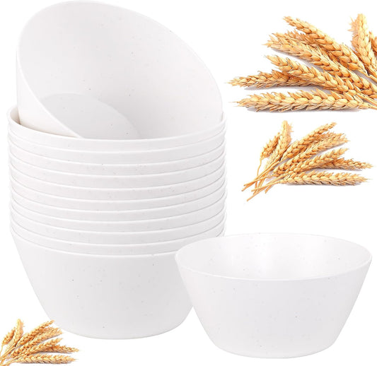 supernal 12PCS White Wheat Straw Bowls - Unbreakable Reusable Soup & Cereal Bowls with Smooth Edges,Fridge & Dishwasher Safe,Hard Plastic Dinnerware for Ramen,Salad,Hot Food(Sturdy & Lightweight)
