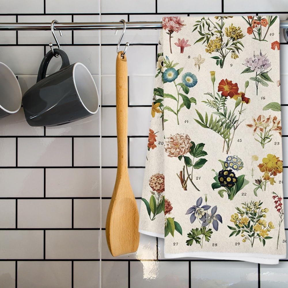 Vintage Wildflowers Botanical Kitchen Dish Towels Bathroom Towel Cottage Core Kitchen Towel Floral Illustrative Reference Flower Hand Towels 16 x 24 Inch