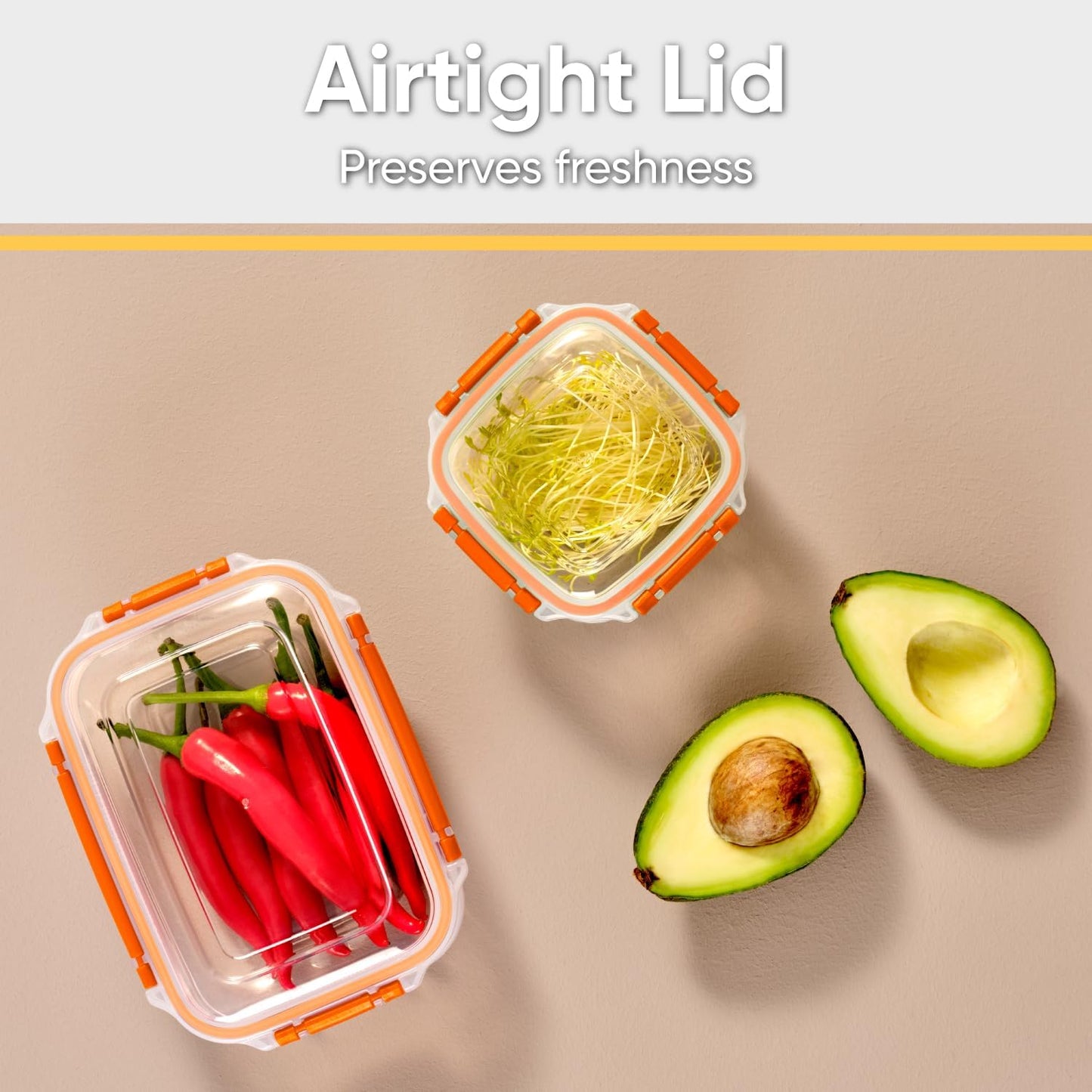 Superio Plastic Food Storage Container with Airtight Lid- 27 Oz, BPA Free, Leakproof, Stackable, Microwave, Dishwasher and Freezer Safe, Orange