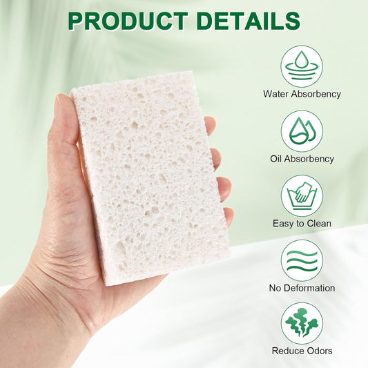 6-Pack Kitchen Sponges, Condense Eco Cellulose Non-Scratch Scrub Heavy Sponge for Kitchen/Household/Bathroom, Clean Tough Messes Dish Scrubber [White]