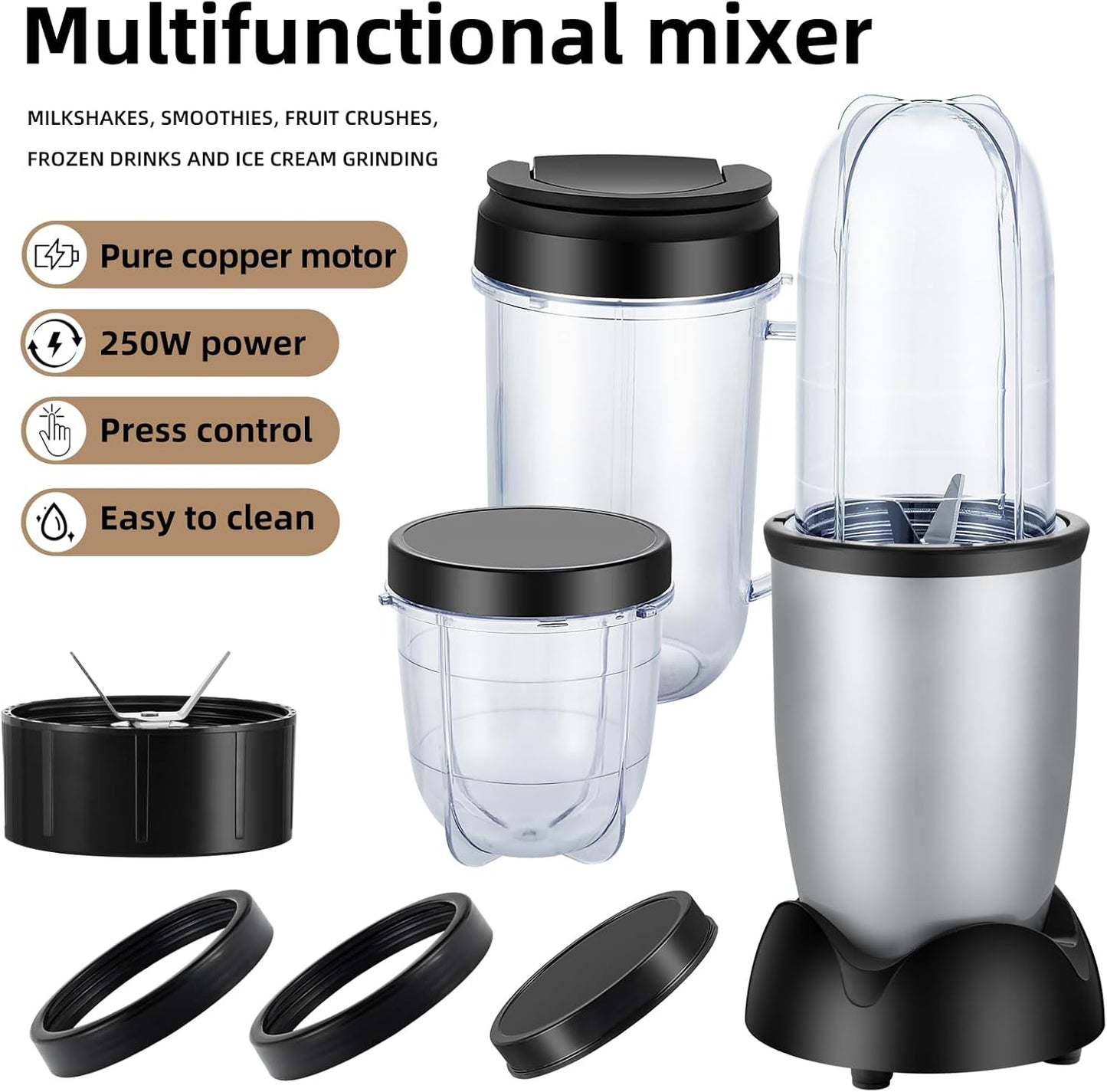 Panana Personal Drink Mixer Blender, Portable Blender for-Smoothies 18 Oz, Shakes, Food Prep, and Frozen Blending, Includes Blending Blade, Drink Lids and Extra 2 Cups