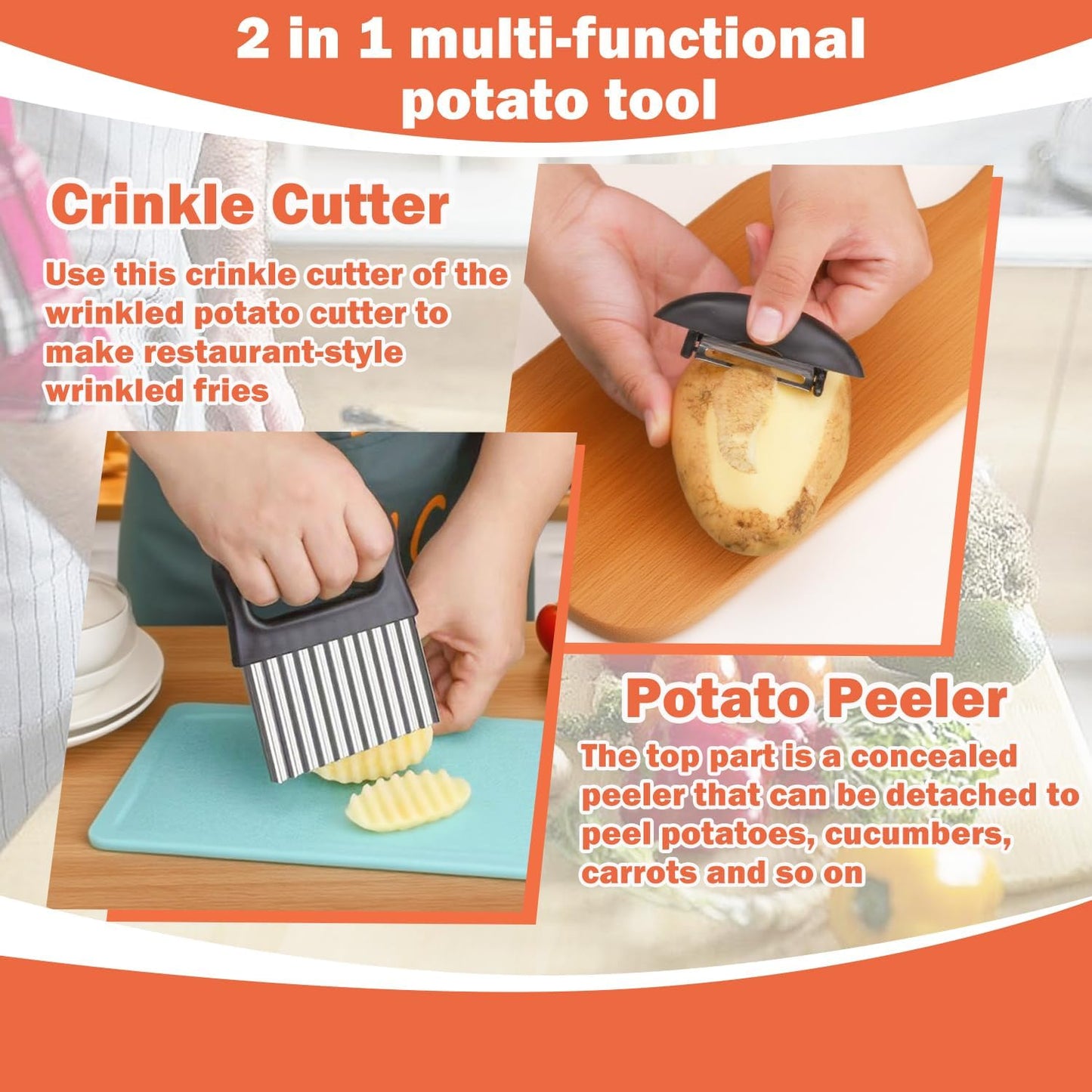 Hendiy Crinkle Cutter, Waffle Fry Cutter Stainless Steel French Fry Slicer Potato Cutting for Fries