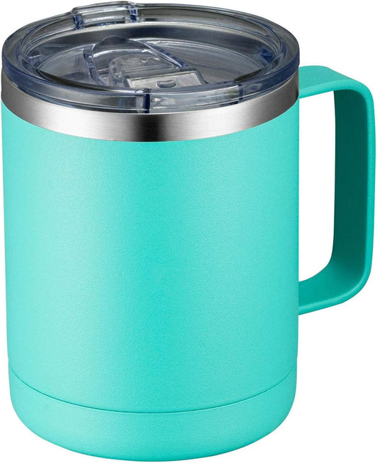 MEWAY 12oz Coffee Mug With Handle and Sliding Lid,Stainless Steel Travel Tumbler Cup with Handle,Double Wall Vacuum Insulated Camping Cup for Hot & Cold Drinks Tea (Light Green,Set of 1