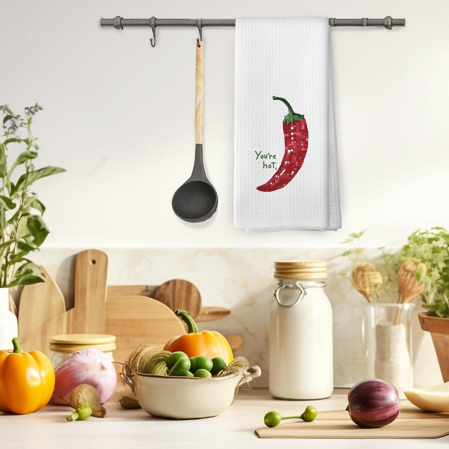 Disco Ball Chilli You're Hot Kitchen Towels, Trendy Retro Food Chilli Pepper Hand Towel, Food Lover Gift Kitchen Gift Chili Decorative Tea Towel Dish Towels 16x24 Inch