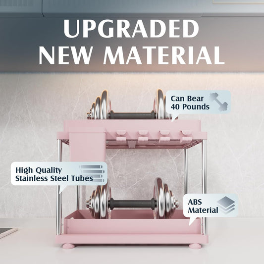 Under Sink Organizer, 2 Pack Kitchen and Bathroom Cabinet Organizer, 2 Tier Adjustable Height Storage, Pink