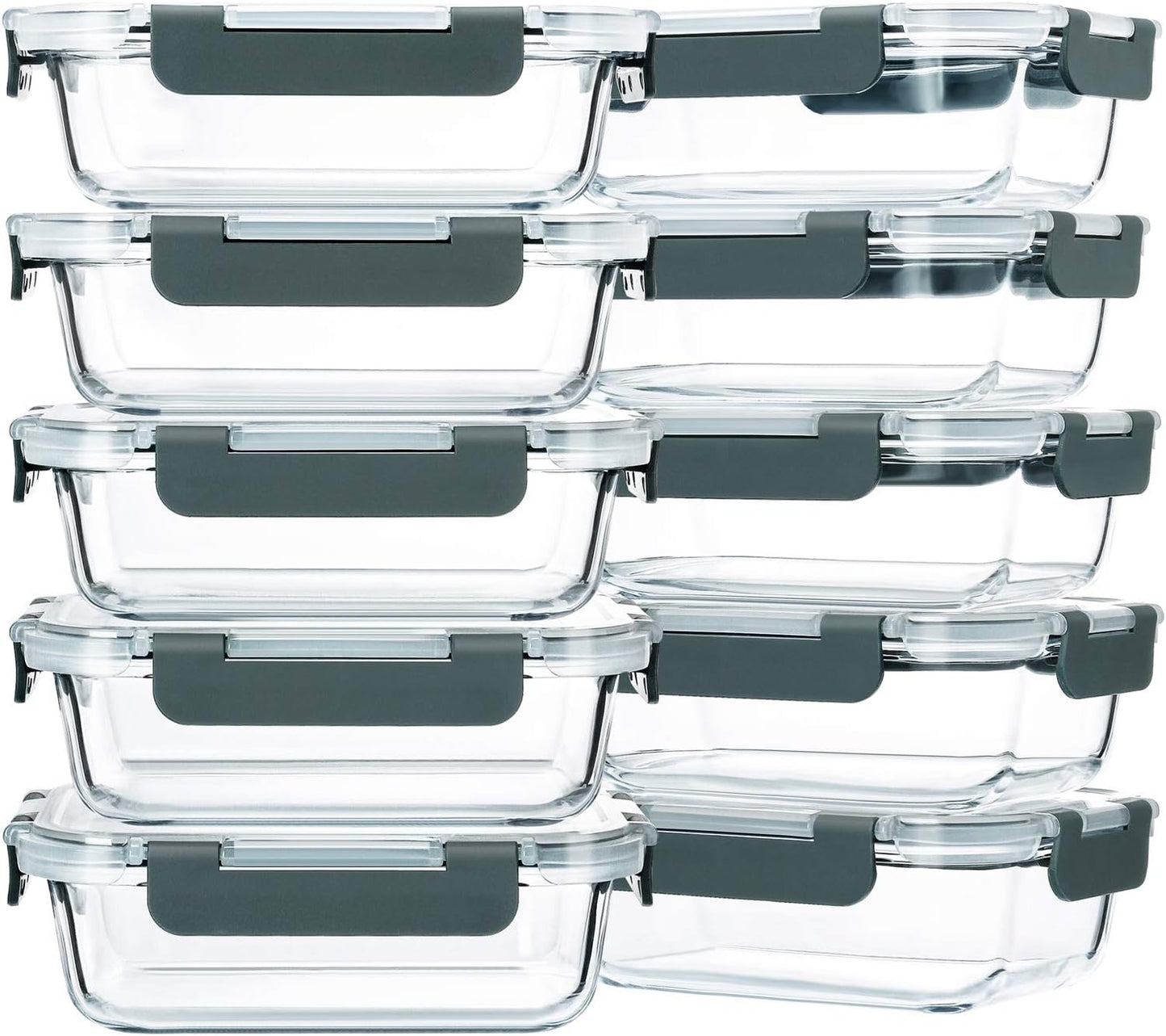 M MCIRCO 10-Pack,22 Oz Glass Meal Prep Containers,Glass Food Storage Containers with lids,Lunch Containers,Microwave, Oven, Freezer and Dishwasher (Gray)