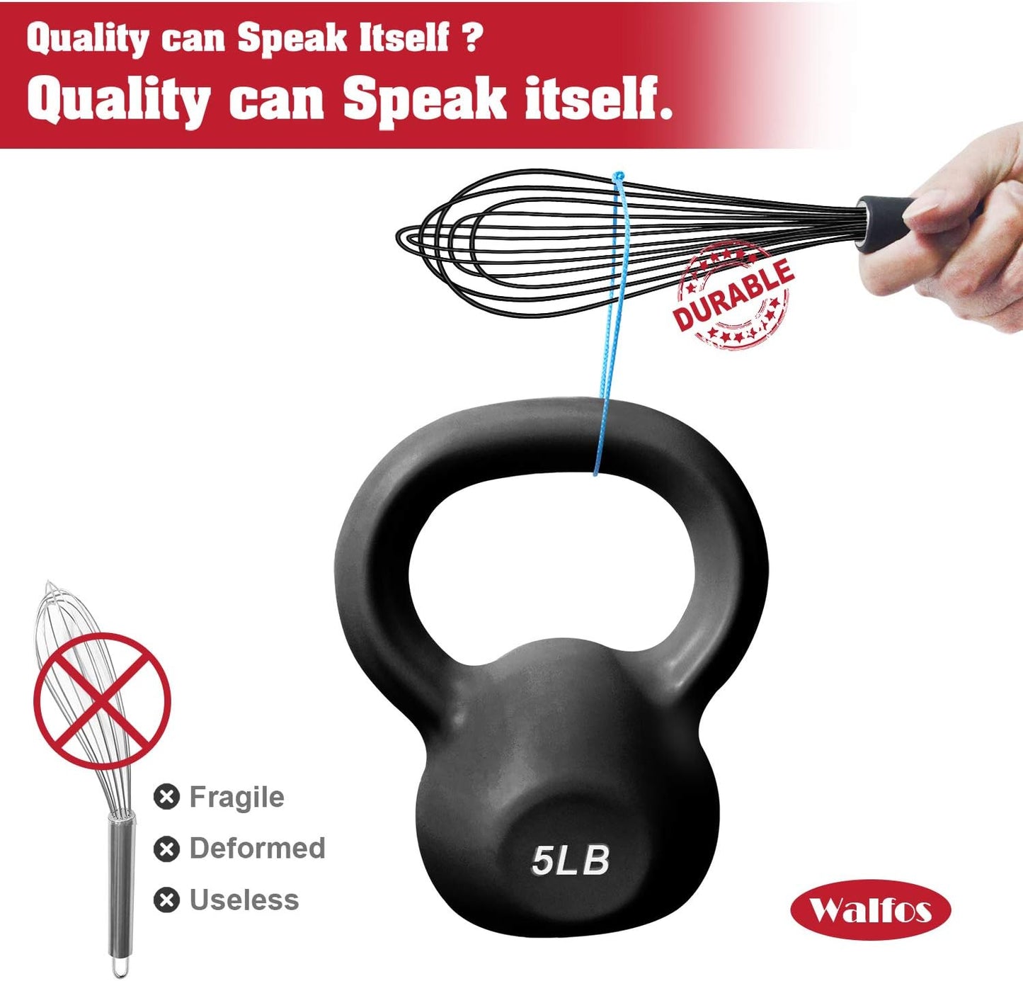 Walfos Silicone Whisk, Stainless Steel Wire Whisk - Heat Resistant Kitchen Whisks for Non-stick Cookware, Balloon Egg Beater Perfect for Blending, Whisking, Beating, Frothing & Stirring, 8.5", Black