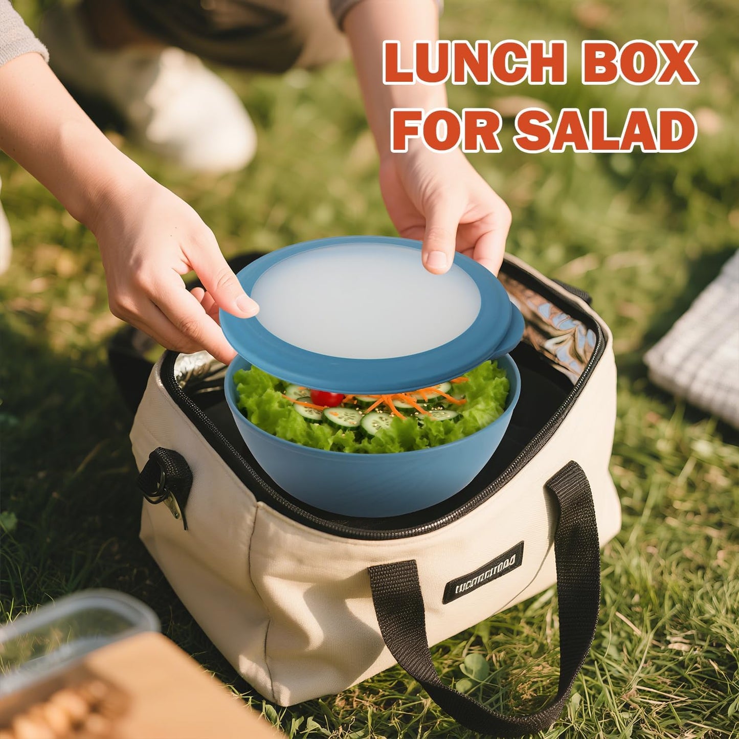 Wrova wheat straw bowls with lids set of 4, 40oz cereal bowls with covers,unbreakable salad container for lunch, dishwasher safe bowl sets for kitchen. Blue