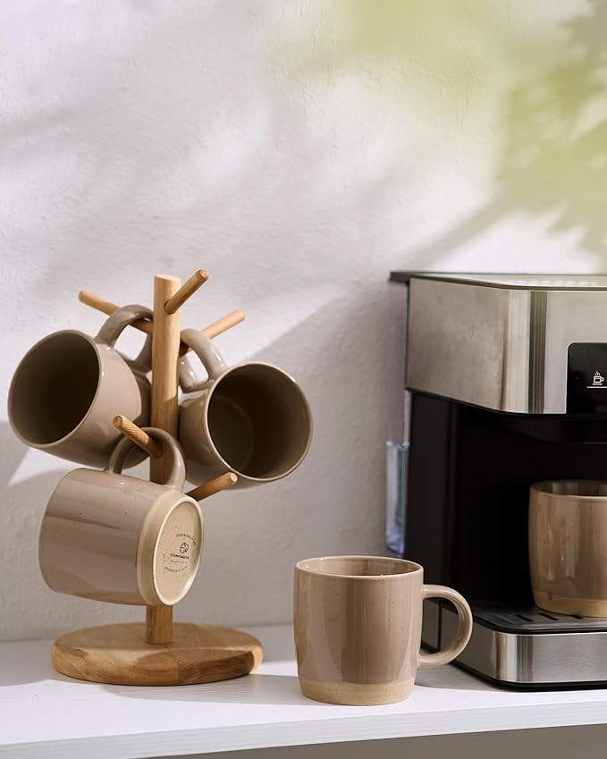 famiware Coffee Mugs for 6, 13 oz Mug Set, Dringking Cup with Handle for Coffee, Tea, Cocoa, Milk, Milkyway serise, Cinnamon Brown