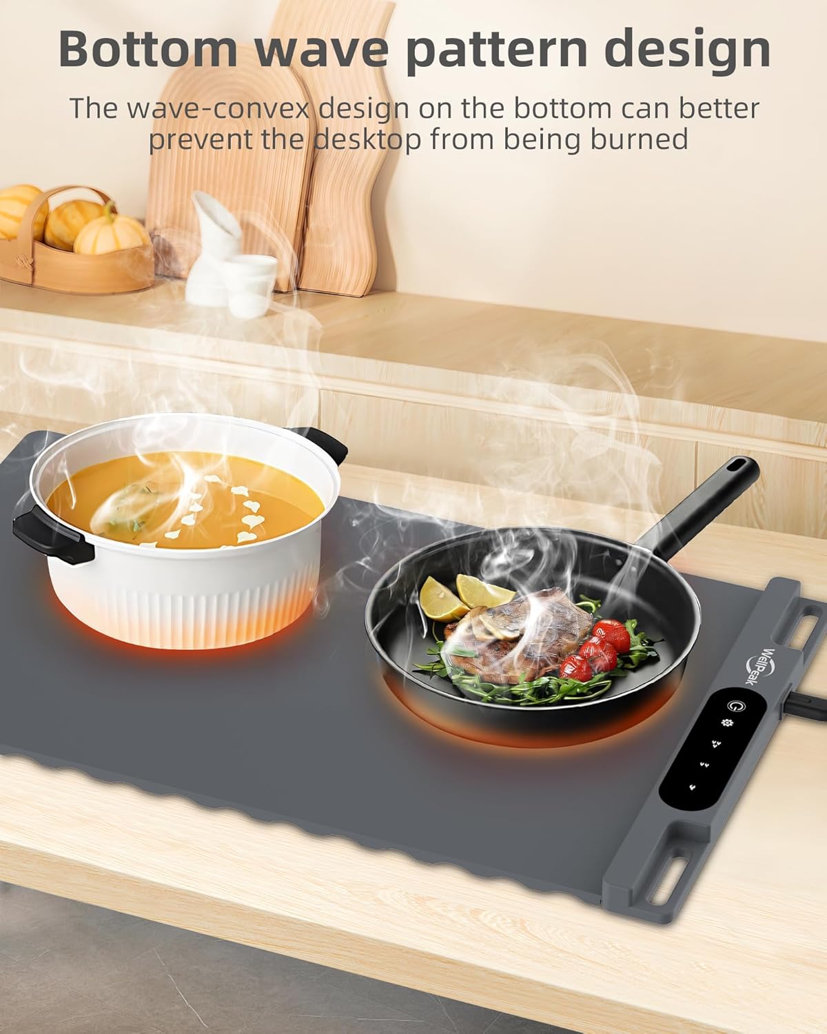 Electric Warming Mat for Food (2-Pack)- Full Surface Fast Heating Silicone Warmer Tray with 3-Level Temperature, Auto-Off, Raised Feet for Table Protection for Gatherings, Parties, Home Buffets, Gray