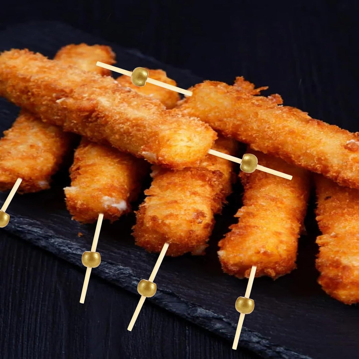 1000 PCS Cocktail Toothpicks for Appetizers, Natural Bamboo Coctail Skewers Sticks, Pearl Decorative Cocktail Tooth Picks for Drinks, Fruit, Charcuterie, Wedding Food Party Fancy 4.7 Inch Long, Gold