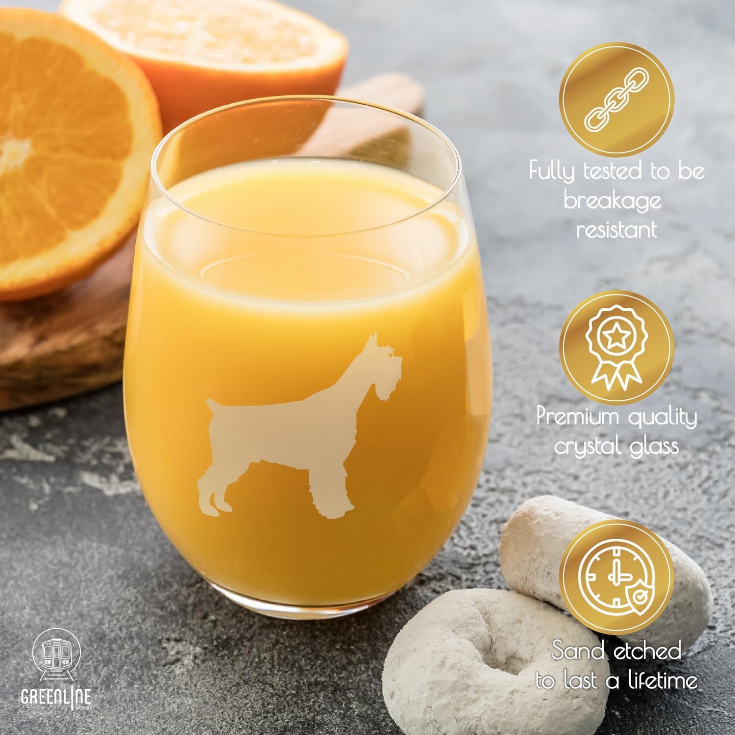 Schnauzer Stemless Wine Glasses (Set of 2) | Unique Gift for Dog Lovers | Hand Etched with Breed Name on Bottom