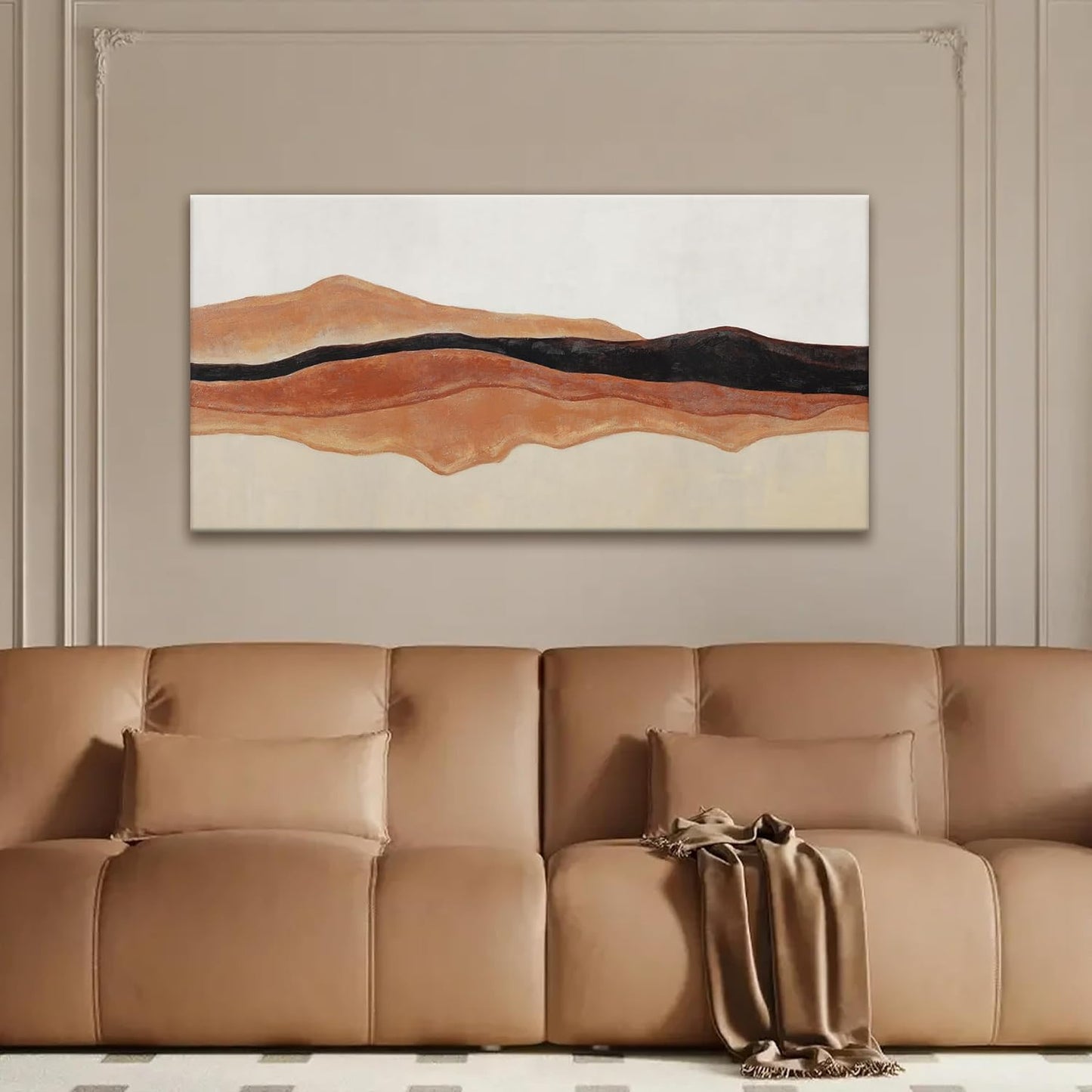 QSQ Abstract Wall Art Decor Red Brown White Wall Art Painting Canvas Art Wall Decor Prints Minimalist Abstract Art For Living Room Wall Bedroom Kitchen Office Artwork 24" × 48"