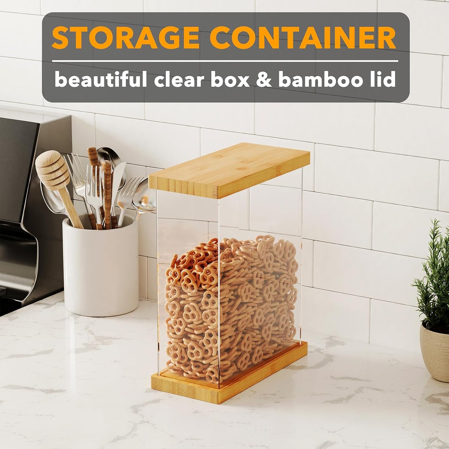 SpaceAid Bamboo Food Storage Container - Airtight Cereal Containers with Lids, Kitchen Cereal Canisters Pantry Organizers and Storage for Rice, Flour, Coffee, Snack, Small 1 Pack