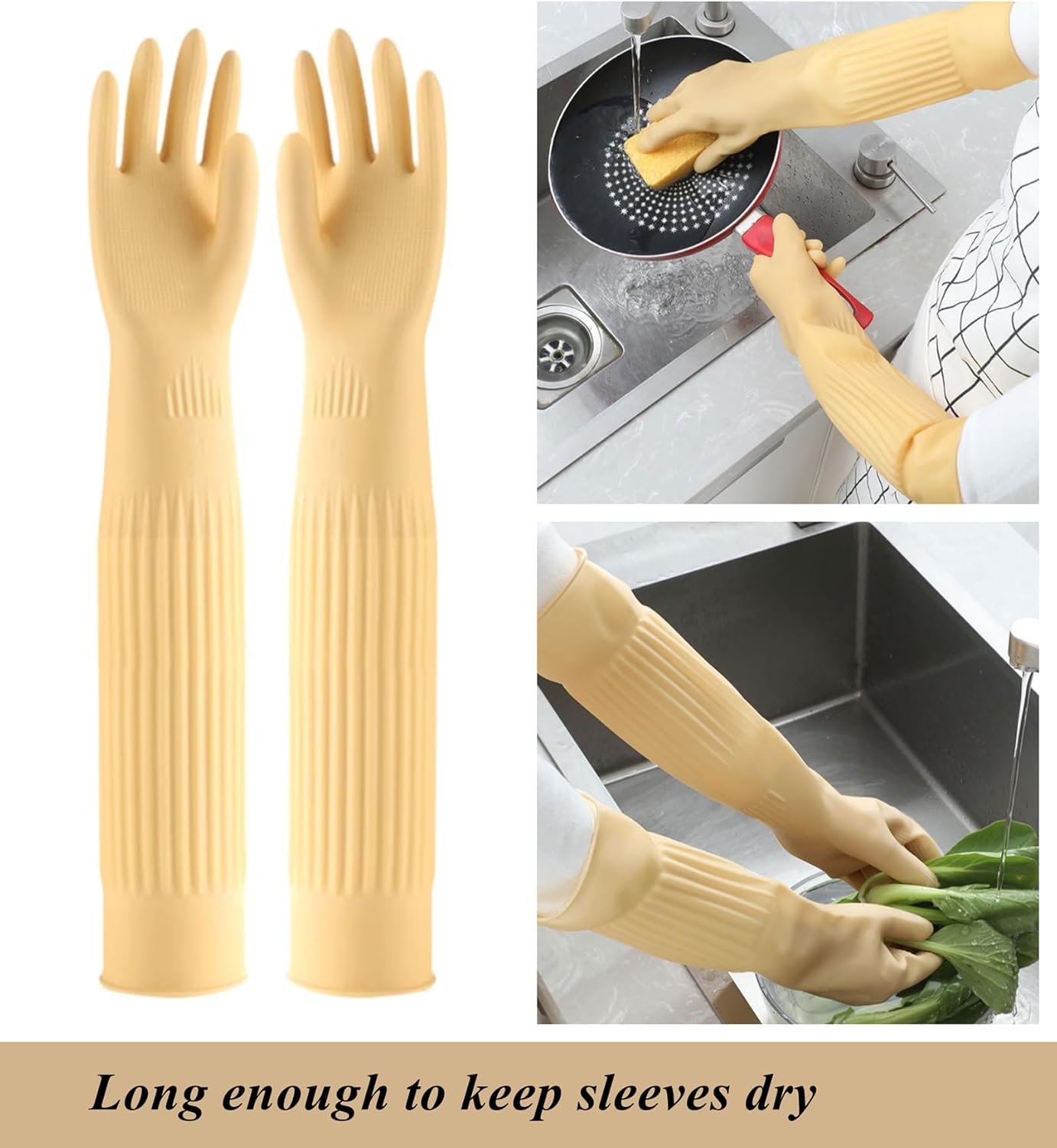 Coson home Long Rubber Dishwashing Cleaning Gloves, Elbow Length for Dishes Household Kitchenware Washing 17.8 Inches