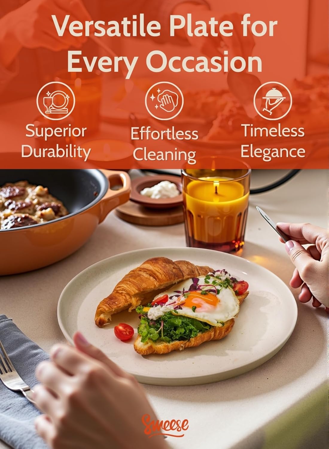 Sweese Porcelain Dinner Plates Set, 10 Inch, Round Salad Plates, Dove Gray - Dishwasher, Microwave Oven Safe