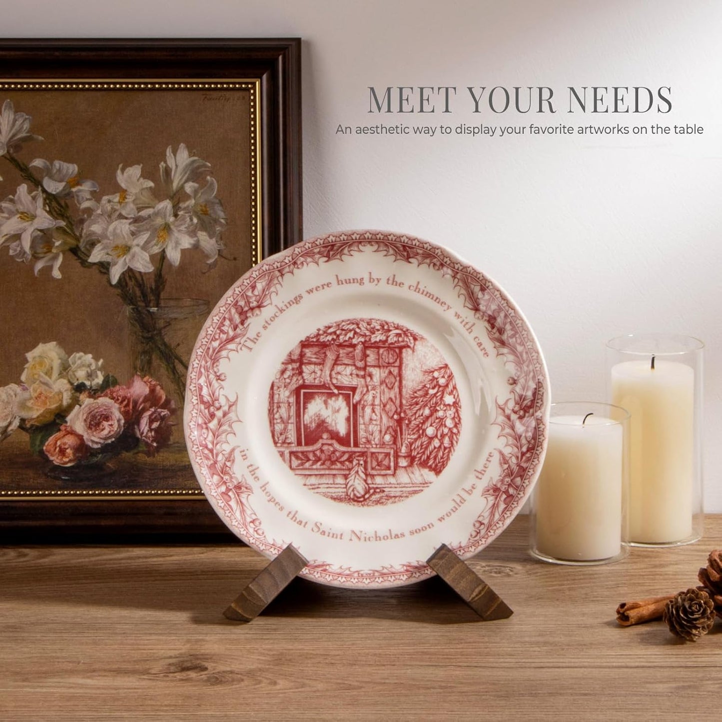 4.5 Inch Plate Stand Display - Wooden Picture Frame Holder, Decorative Table Top Easel