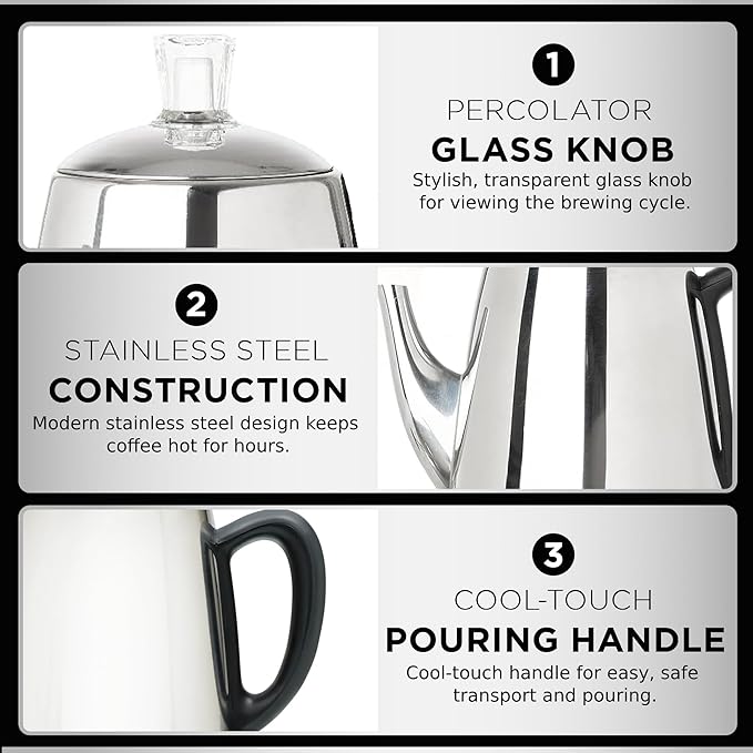 Mixpresso 10 Cup Percolator Coffee Pot Electric, Stainless Steel Coffee Percolator Electric With Keep Warm Function, Classic Perculator Pot With Removable Basket for Home or Office