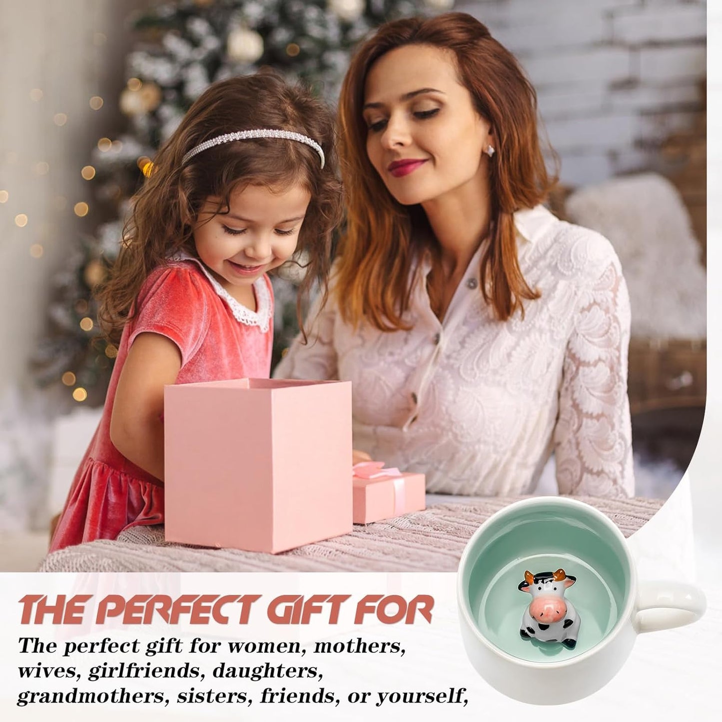 Cute Cow in Mug, Graduation Valentines Mothers Fathers Day Easter Christmas Gifts for Women Mum Her Wife Grandma Gir Boy Kids Teacher Friend, Birthday Present, 3D Animal Tea Cup,Coffee Mugs