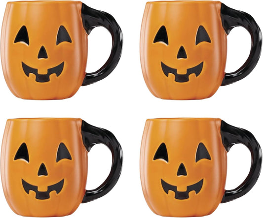 Lenox Coffee Mugs, Vintage Halloween Figural Pumpkin 20 Oz Mugs Set of 4, Porcelain, Spooky Drinkware Set, Dishwasher Safe, Microwave Safe, Halloween Decor Indoor, Pumpkin Decor (Orange/Black 4 Piece)